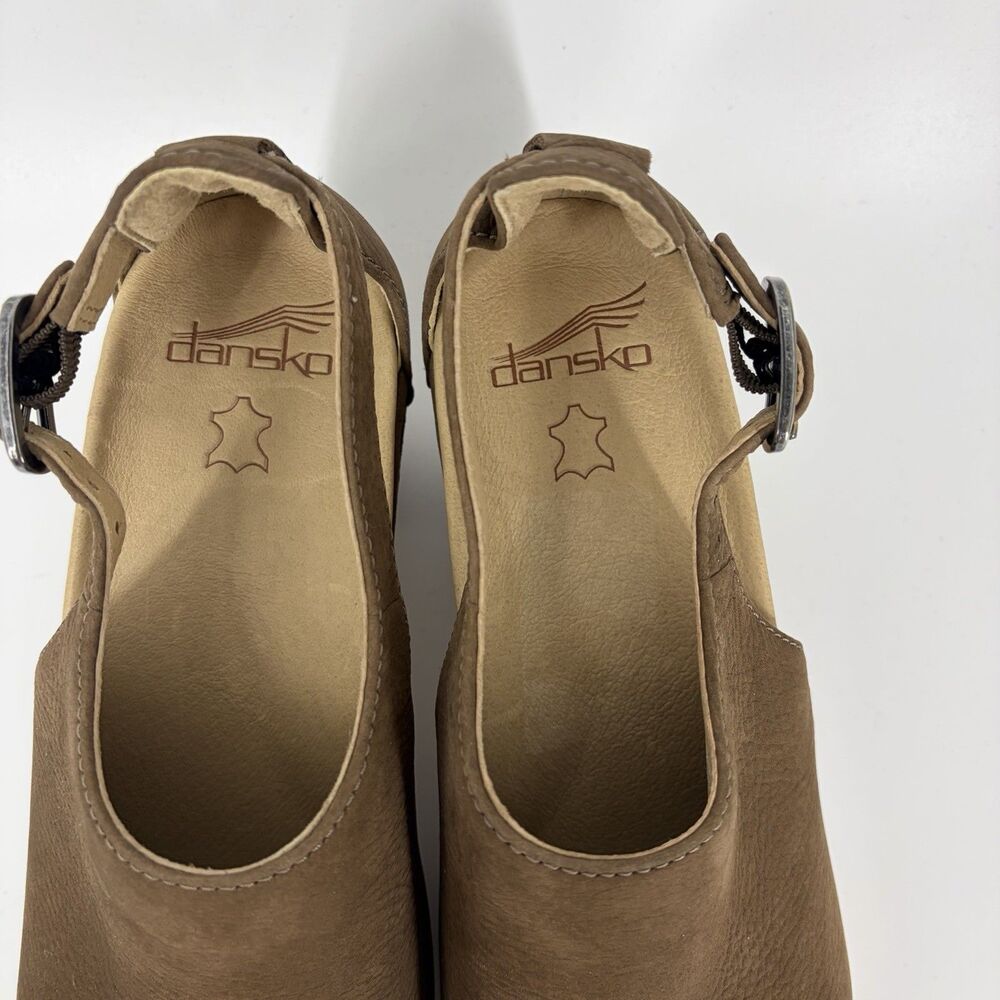 Dansko Sassy Shoes Size 38 Womens 7.5 8 Brown Leather Cutout Slingback Clog Heel - Picture 4 of 10